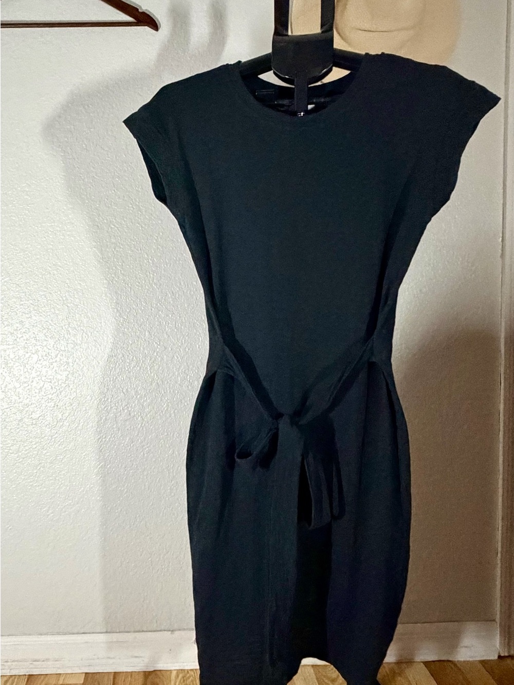 J.Crew Factory Black Slub Cotton Tie-Waist T-Shirt Dress XS BI142